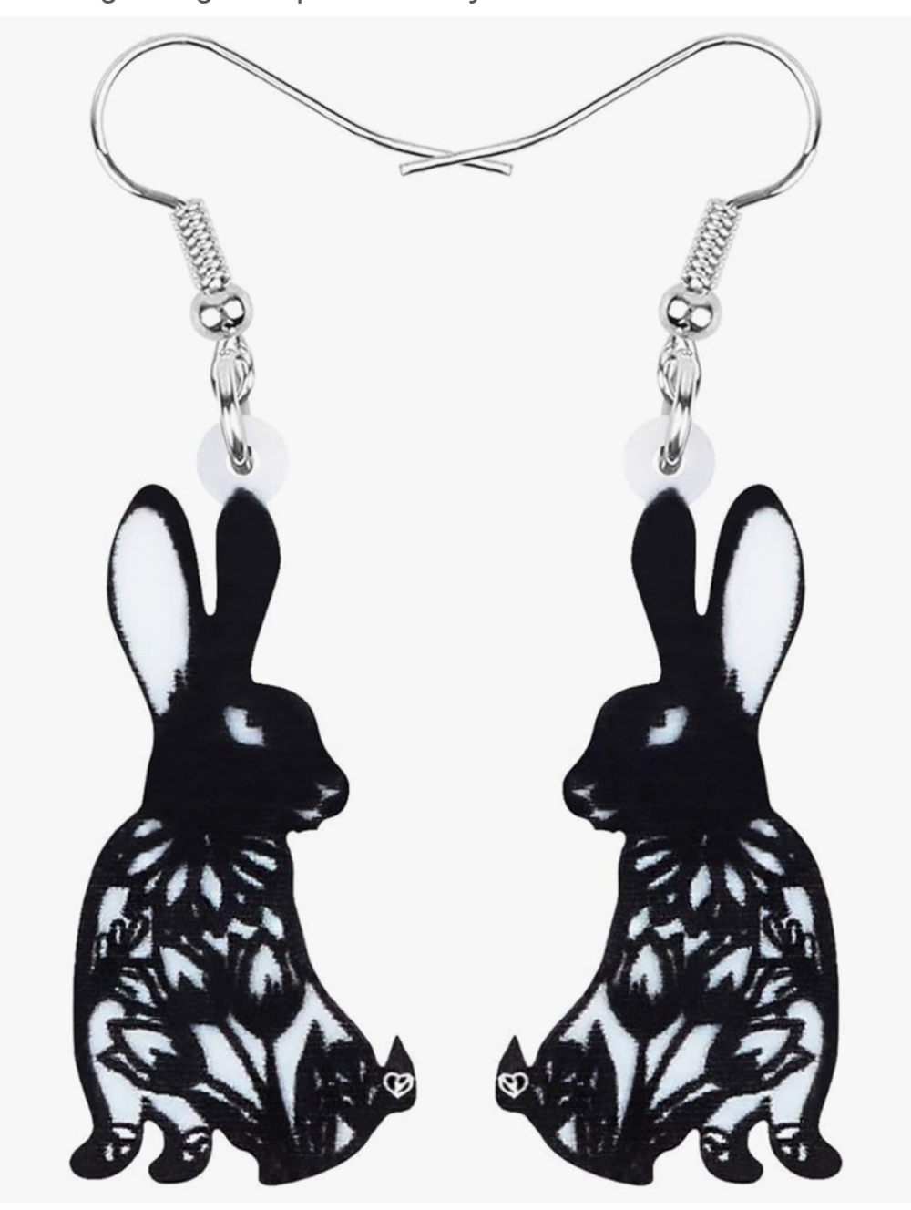 Hand Crafted Black & White Bunny Silhouette Earrings